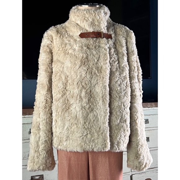 Anthropologie Jackets & Blazers - Anthropologie Sigrid Cream Faux Fur Buckle Jacket NWT New L